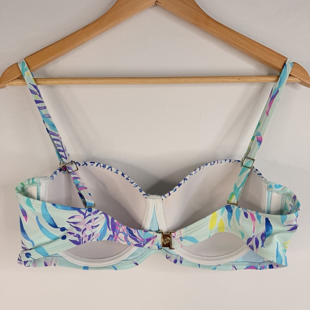 Lilly Pulitzer Knot Bikini Top Only Multicolor Leaves Size 10 Pre-Own - Picture 5 of 12